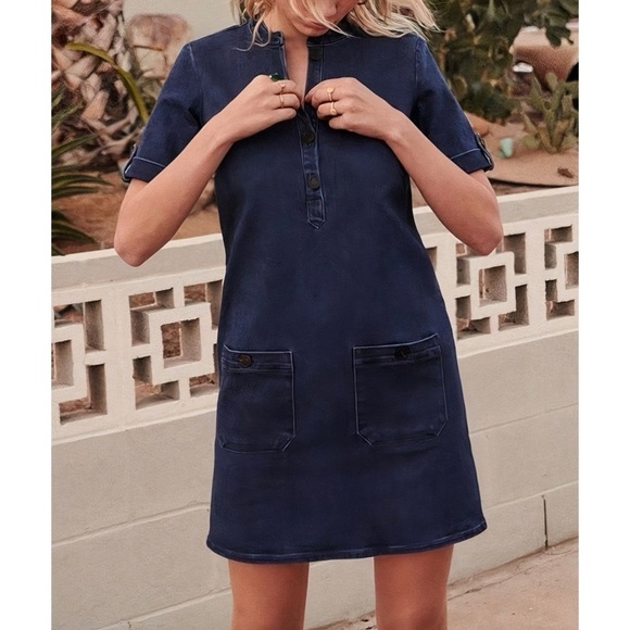Sezane Denim Mini Short-Sleeve Alma Shift Dress - Picture 5 of 7